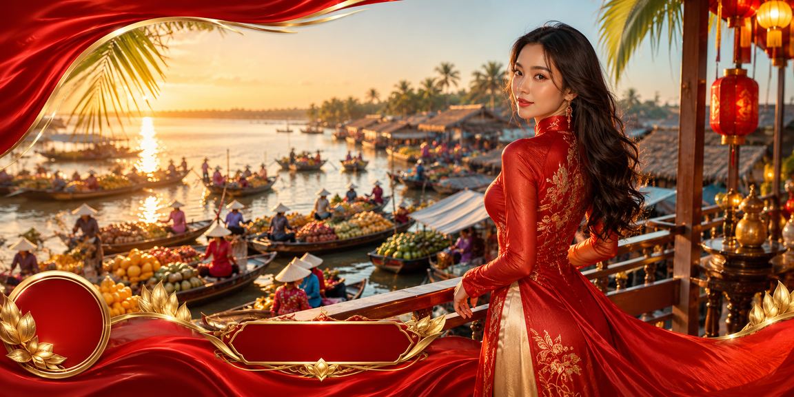 Phụ nữ mặc áo dài tại vùng Mekong đang xem thông tin cá cược trực tuyến trên điện thoại