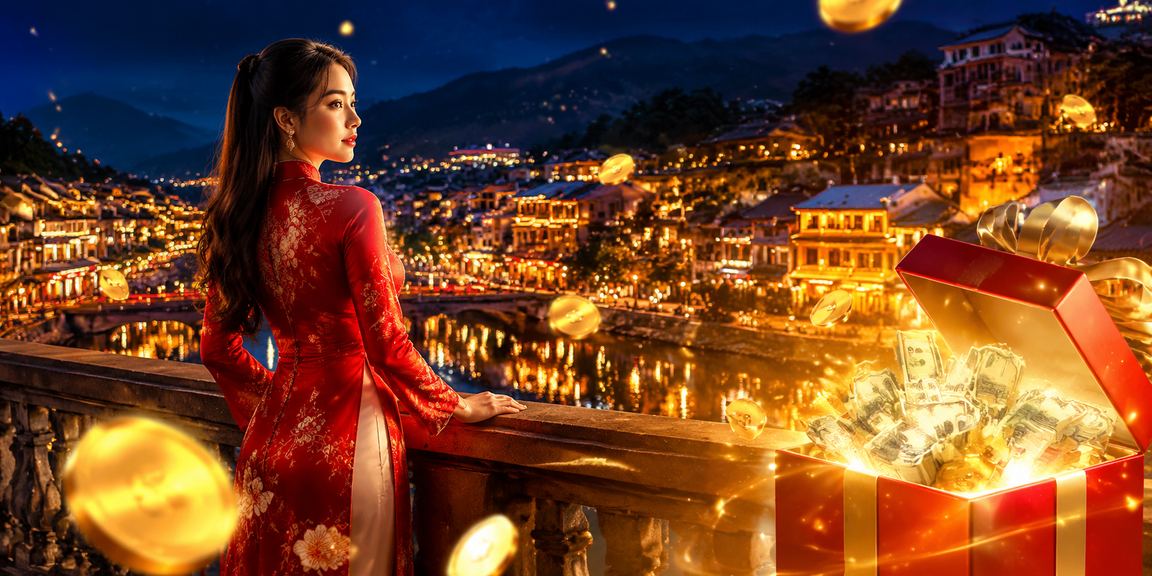 Người dùng mở ứng dụng casino trên điện thoại giữa khung cảnh núi rừng Sa Pa xanh mát